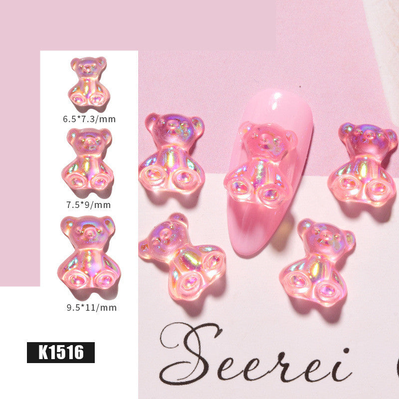 3D可愛熊樹脂指甲藝術裝飾 水晶小熊指甲閃粉 果凍裝飾 指甲藝術配件 指甲裝飾