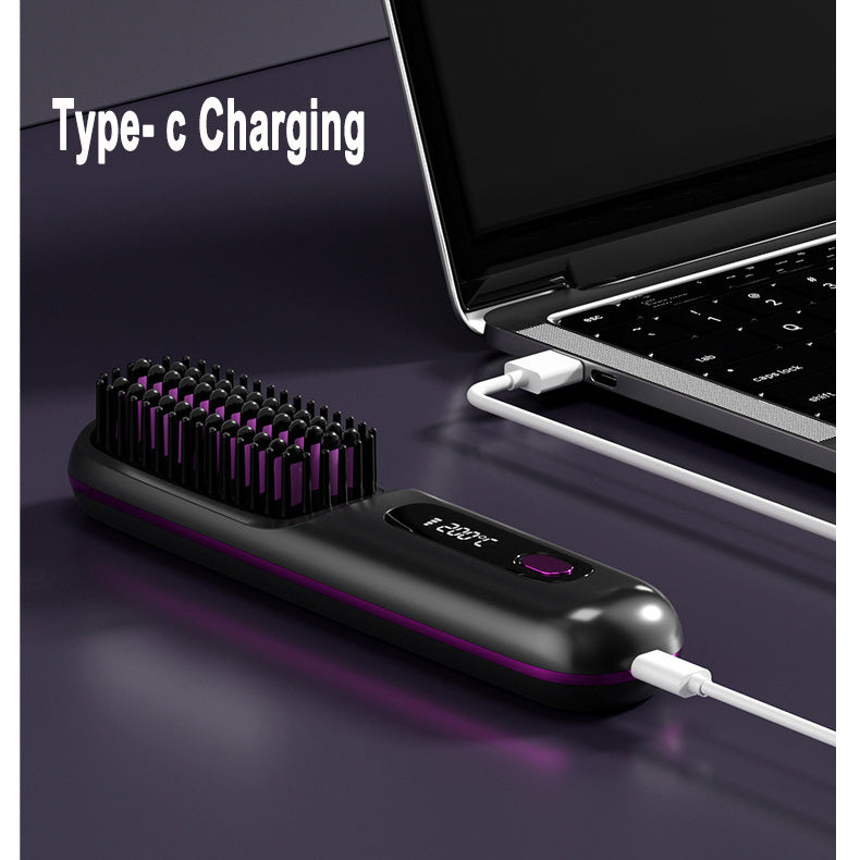2合1直髮梳 無線直髮刷 快速加熱便攜式熱捲髮 USB充電