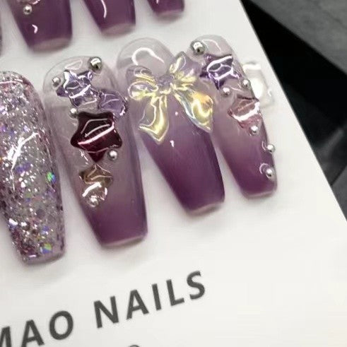 Pure Hand-worn Amethyst Butterfly Nail Stickers