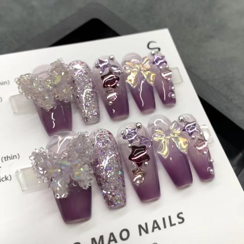 Pure Hand-worn Amethyst Butterfly Nail Stickers